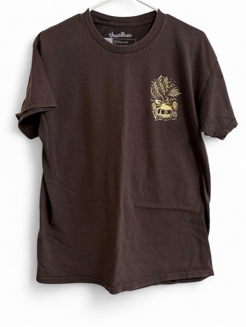Threadless Brown Short-Sleeve Tee with Gold Skull Graphic